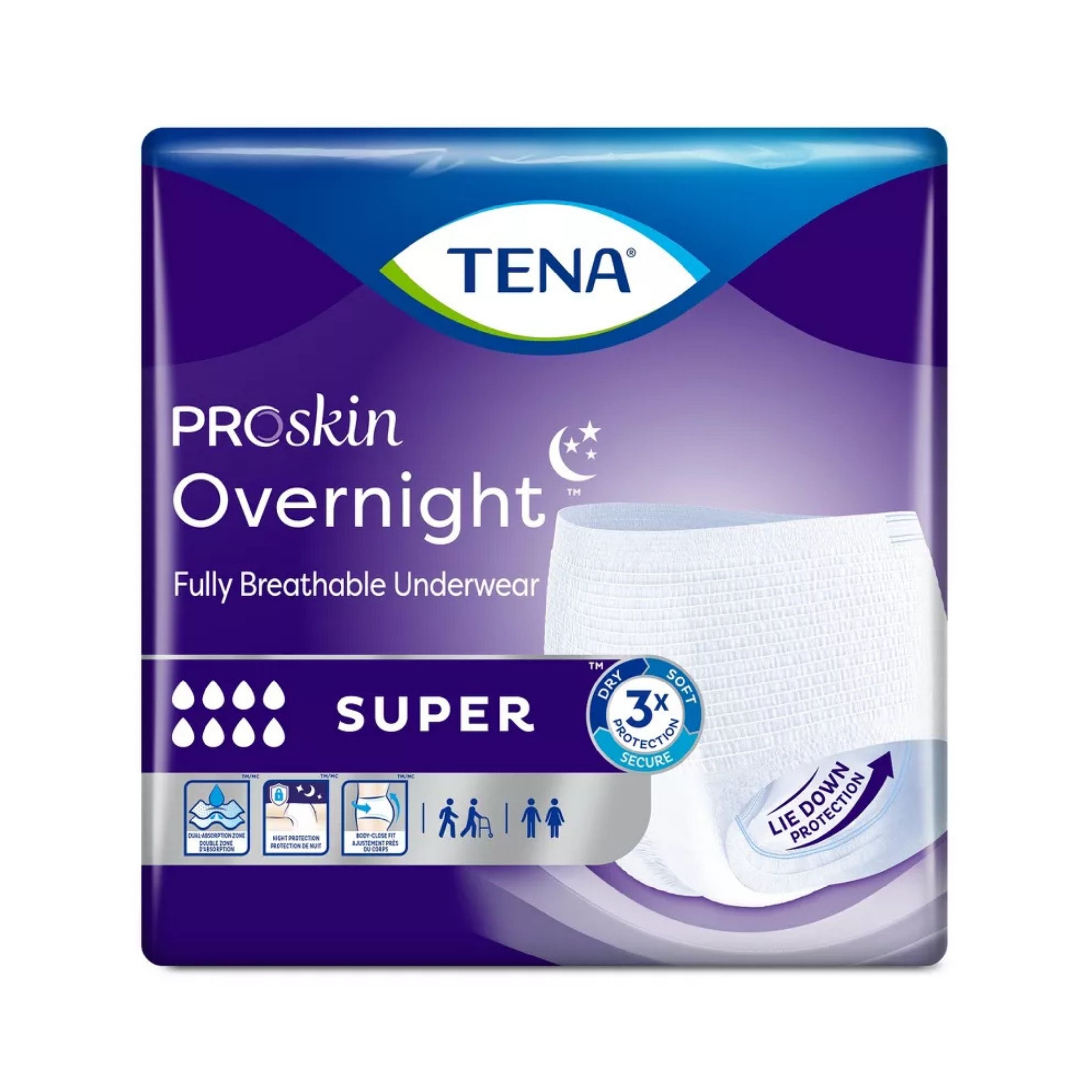 Tena ProSkin Overnight Super Protective Incontinence Underwear, Heavy Absorbency, Unisex, Large