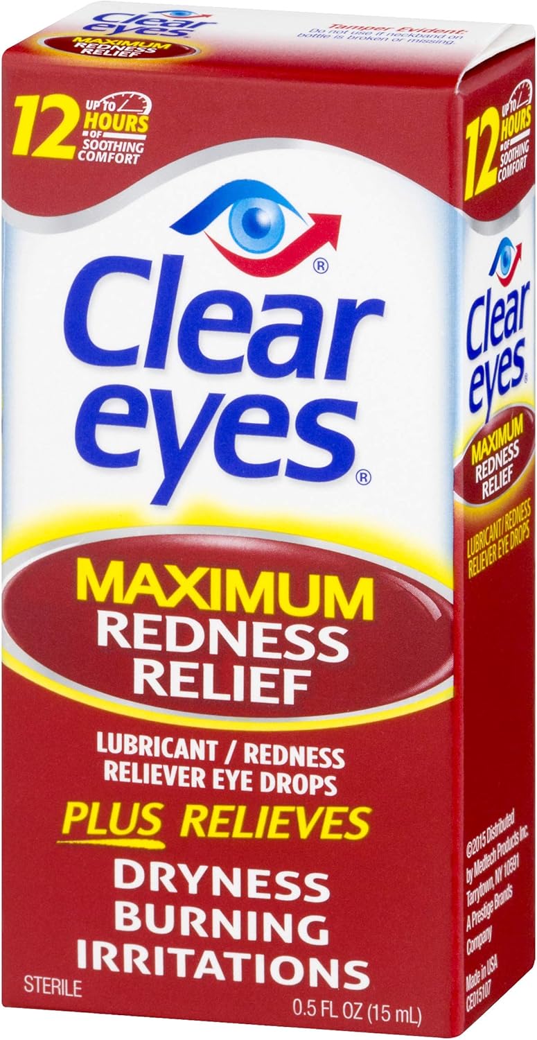 Clear Eyes Maximum Redness Relief Lubricant/Redness Reliever Eye Drops, 0.5 Fl Oz
