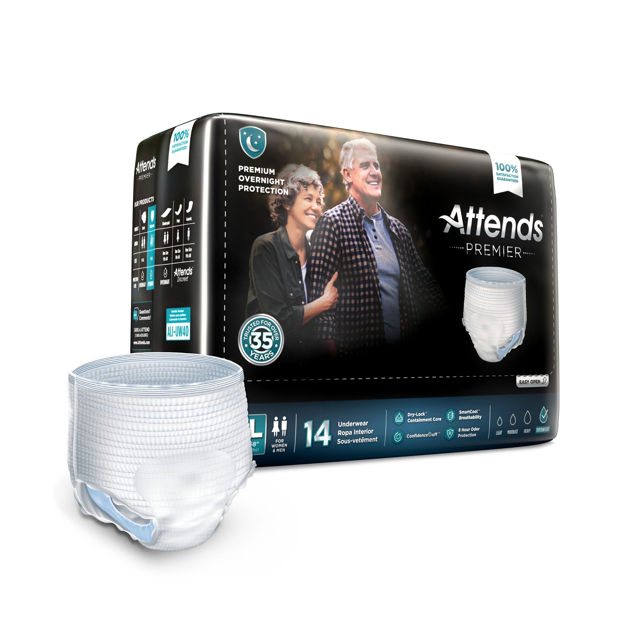 Attends Premier Briefs For Women & Men Medium Overnight - 4 Pks Of 14