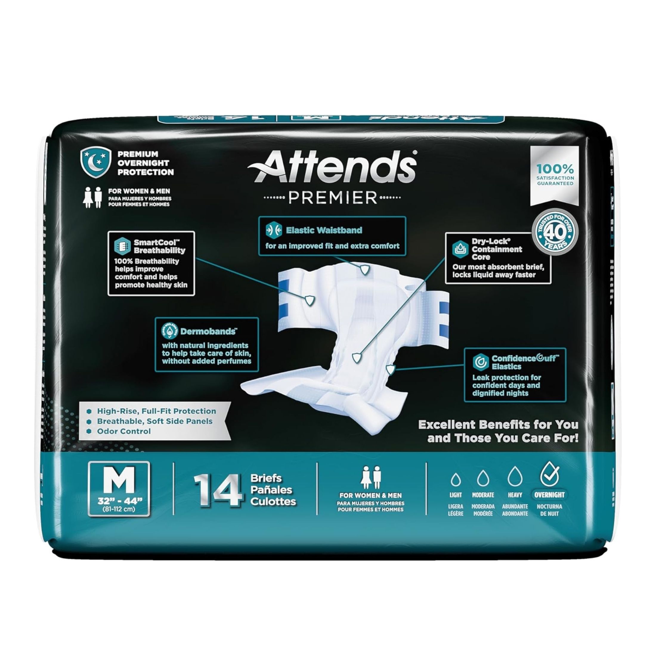 Attends Premier Briefs For Women & Men Medium Overnight - 4 Pks Of 14