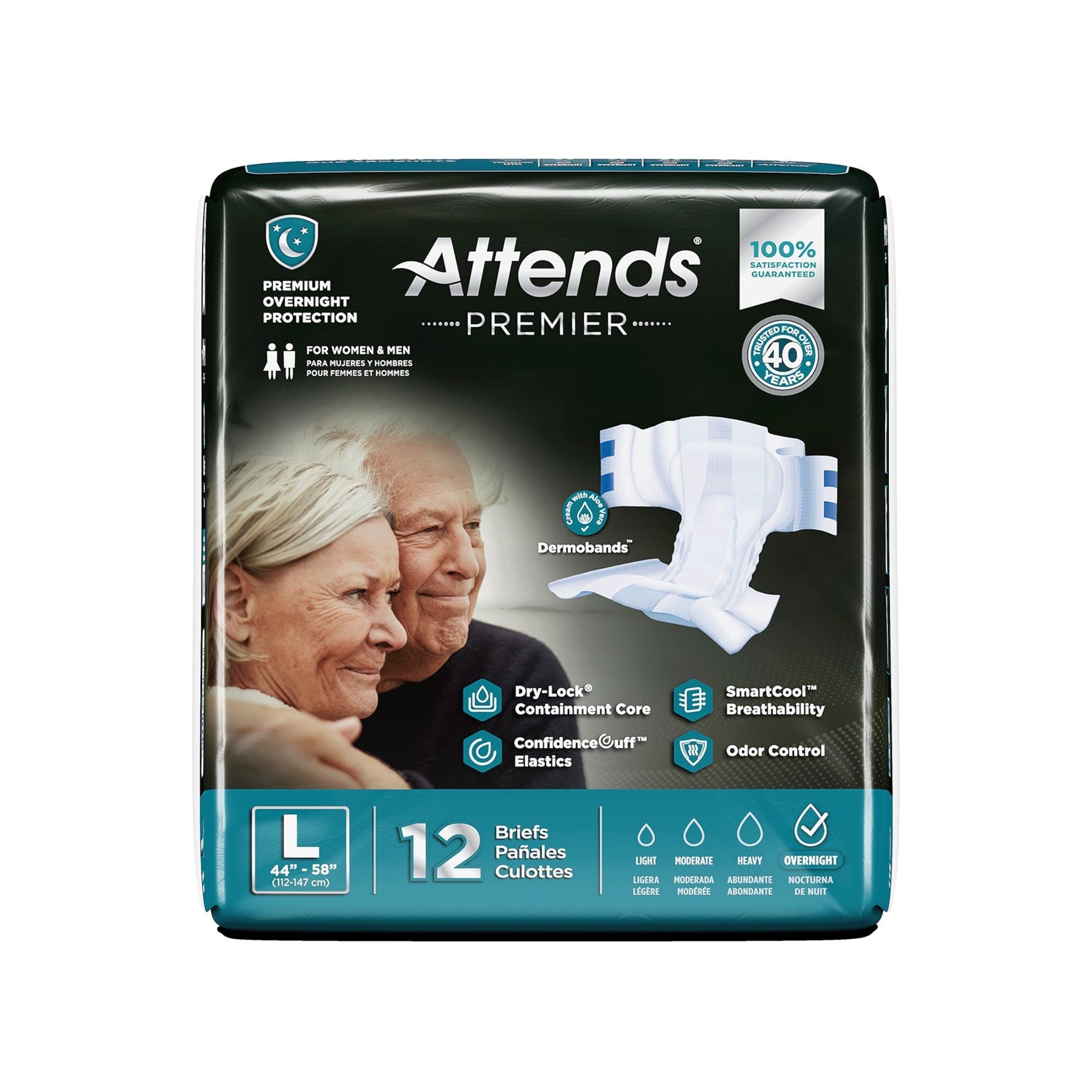 Attends Premier Heavy Absorbency Briefs With Tab Closure, Large, 12/BG