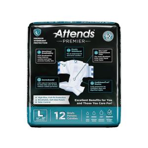 Attends Premier Heavy Absorbency Briefs With Tab Closure, Large, 12/BG