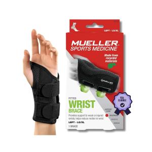 Mueller Green Fitted Wrist Brace, Left, One Size Fits Most