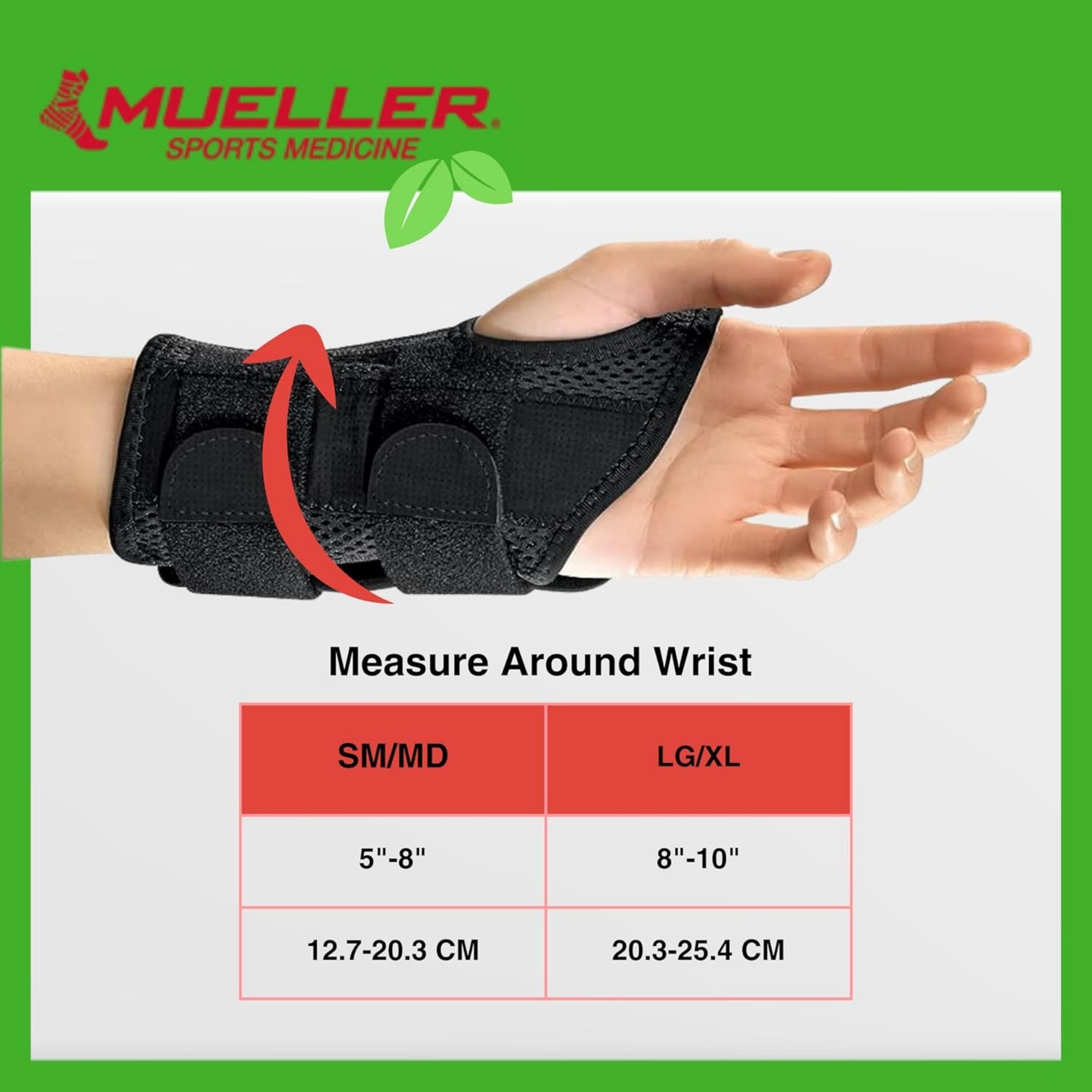 Mueller Green Fitted Wrist Brace, Left, One Size Fits Most