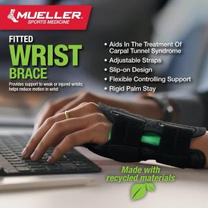 Mueller Green Fitted Wrist Brace, Left, One Size Fits Most