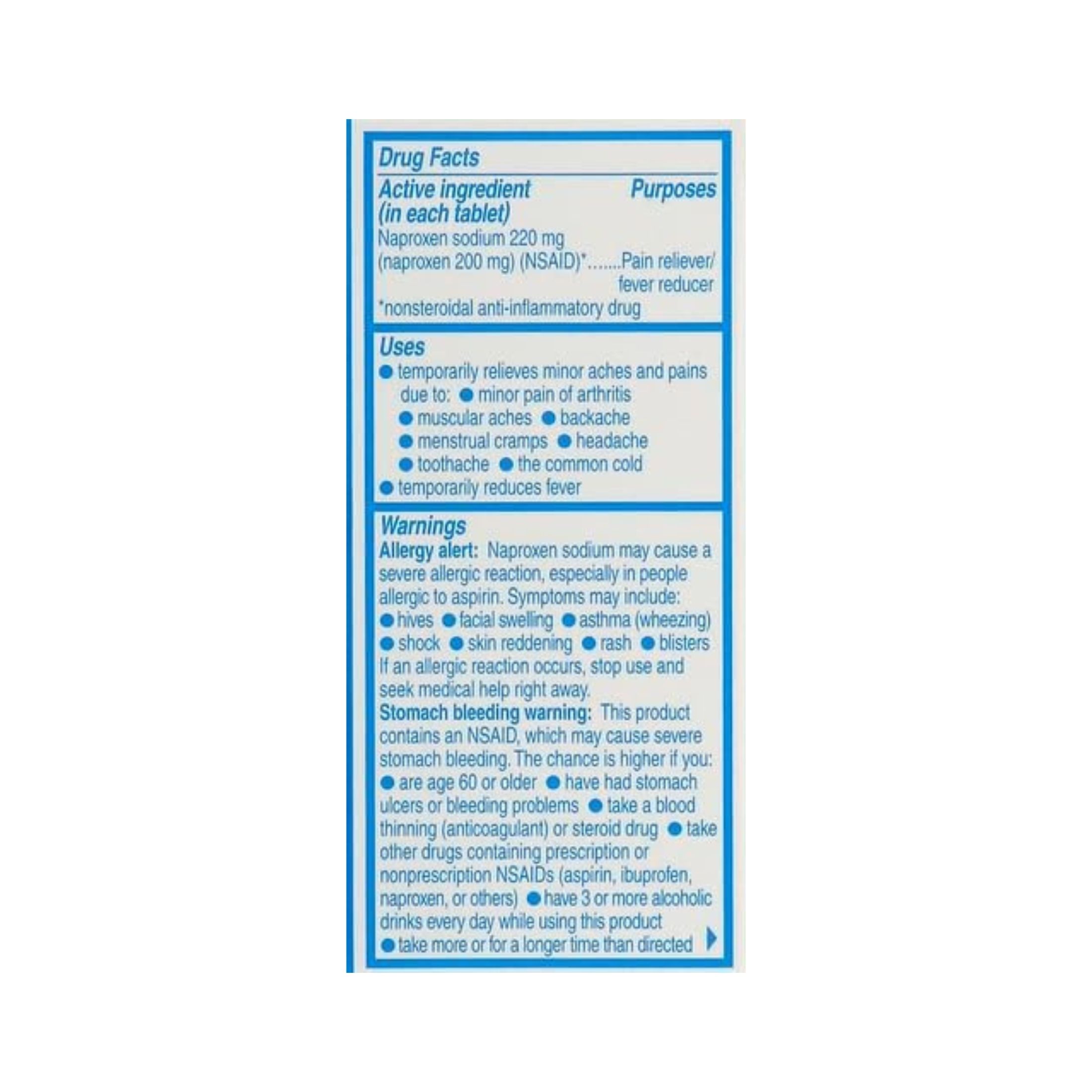 Aleve Pain Reliever/Fever Reducer, 220 Mg, Tablets
