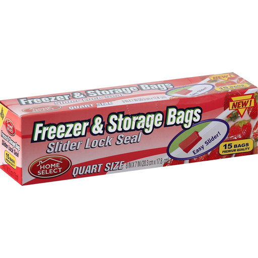 Home Select Freezer & Storage Bags, Slider Lock Seal, Quart Size