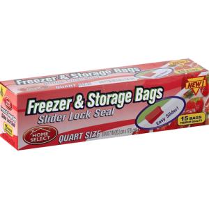 Home Select Freezer & Storage Bags, Slider Lock Seal, Quart Size