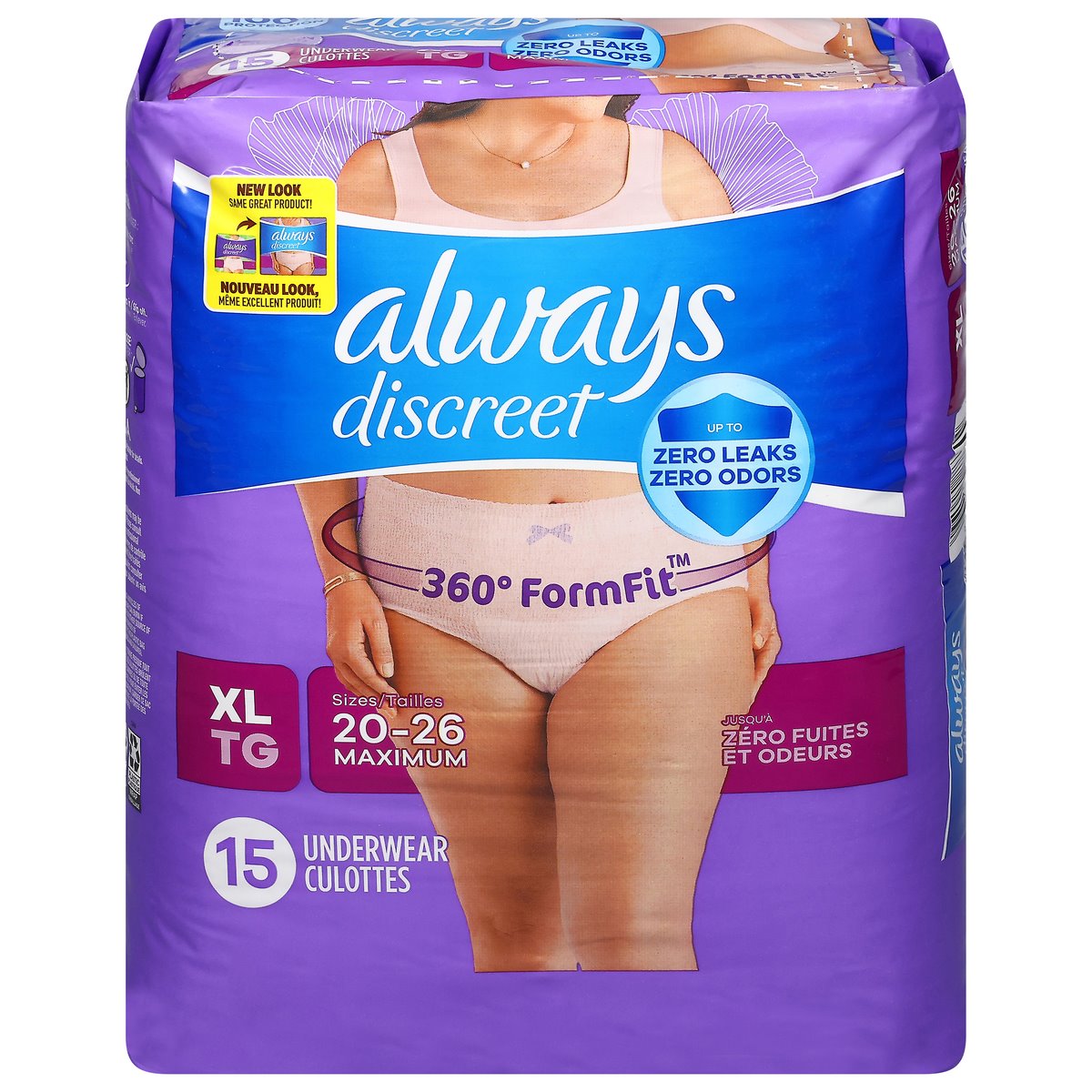 Always Discreet Adult Incontinence Underwear For Women Maximum Absorbency, XL Sizes 20 To 26