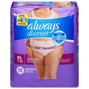 Always Discreet Adult Incontinence Underwear For Women Maximum Absorbency, XL Sizes 20 To 26