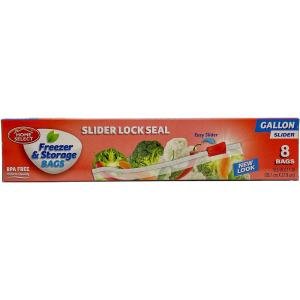 Home Select Freezer Storage Bags, Slide & Seal, Gallon, 8 Ct, 10.55" X 11"