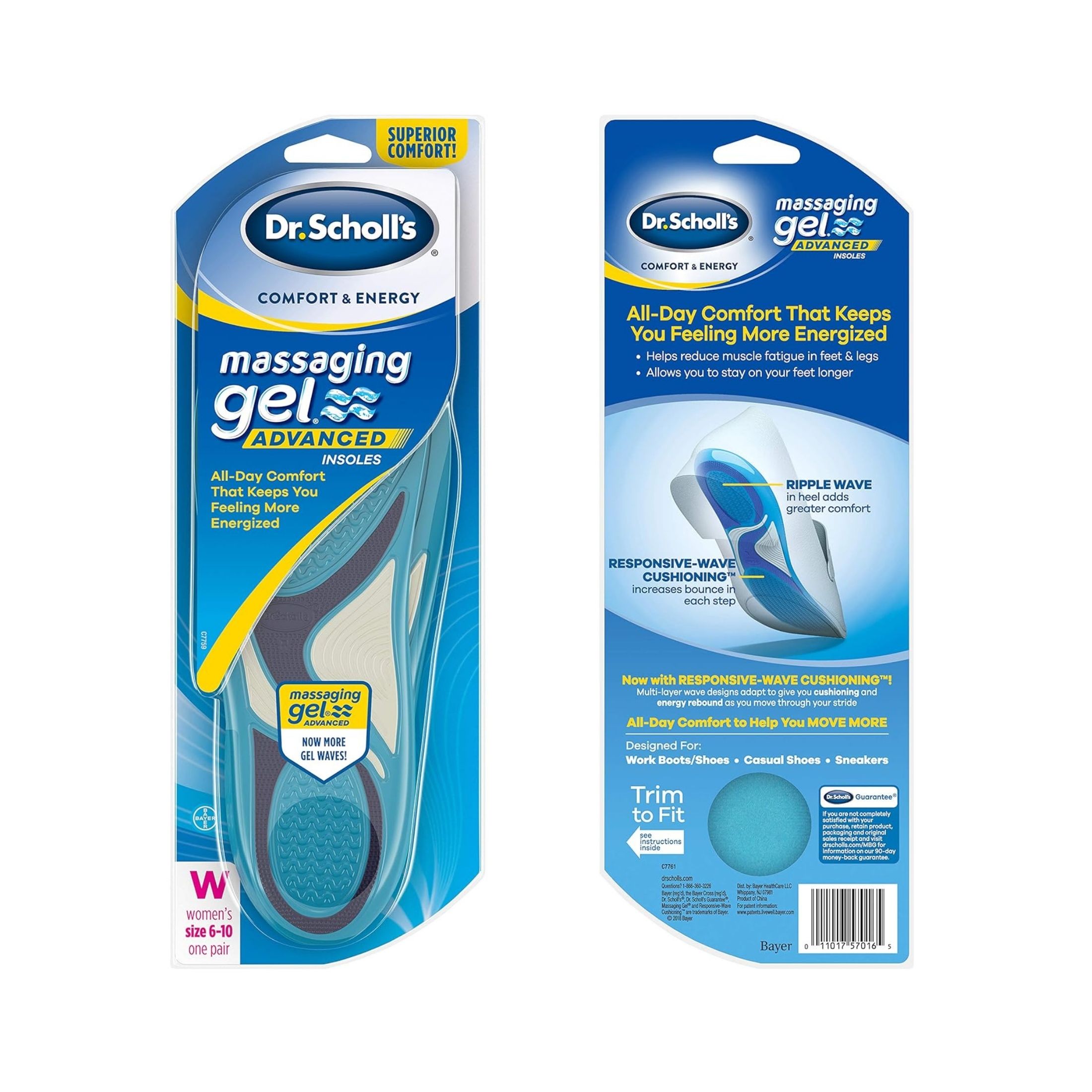 Dr. Scholl's Comfort & Energy Massaging Gel Advanced Insoles For Women - Size (6-10)