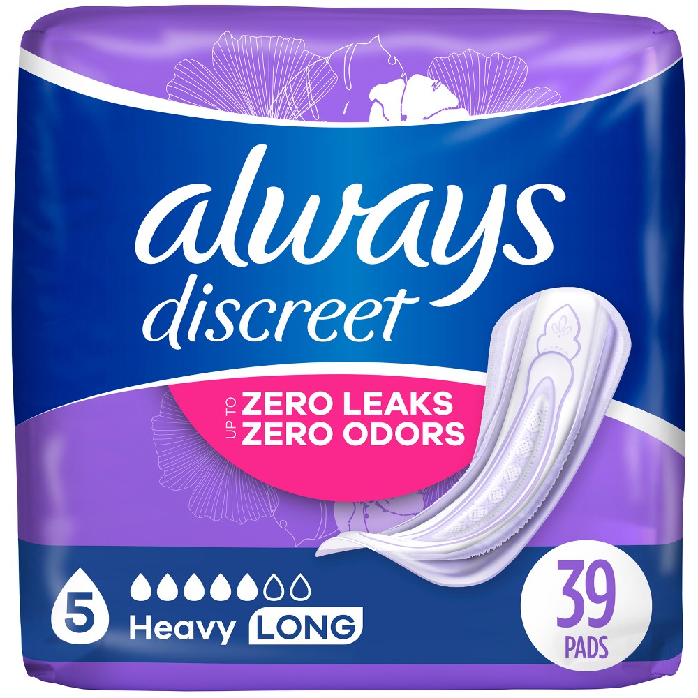 Always Discreet Incontinence Pads For Women, Heavy Absorbency, Long Length