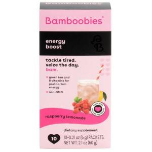 Bamboobies Energy Support Dietary Vegan Supplements Drink Mix Raspberry - 10ct/2.1oz