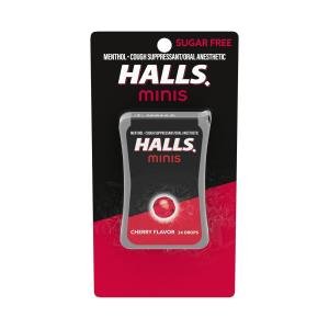 Halls Minis Cherry Flavor Sugar Free Cough Drops, 24 Drops