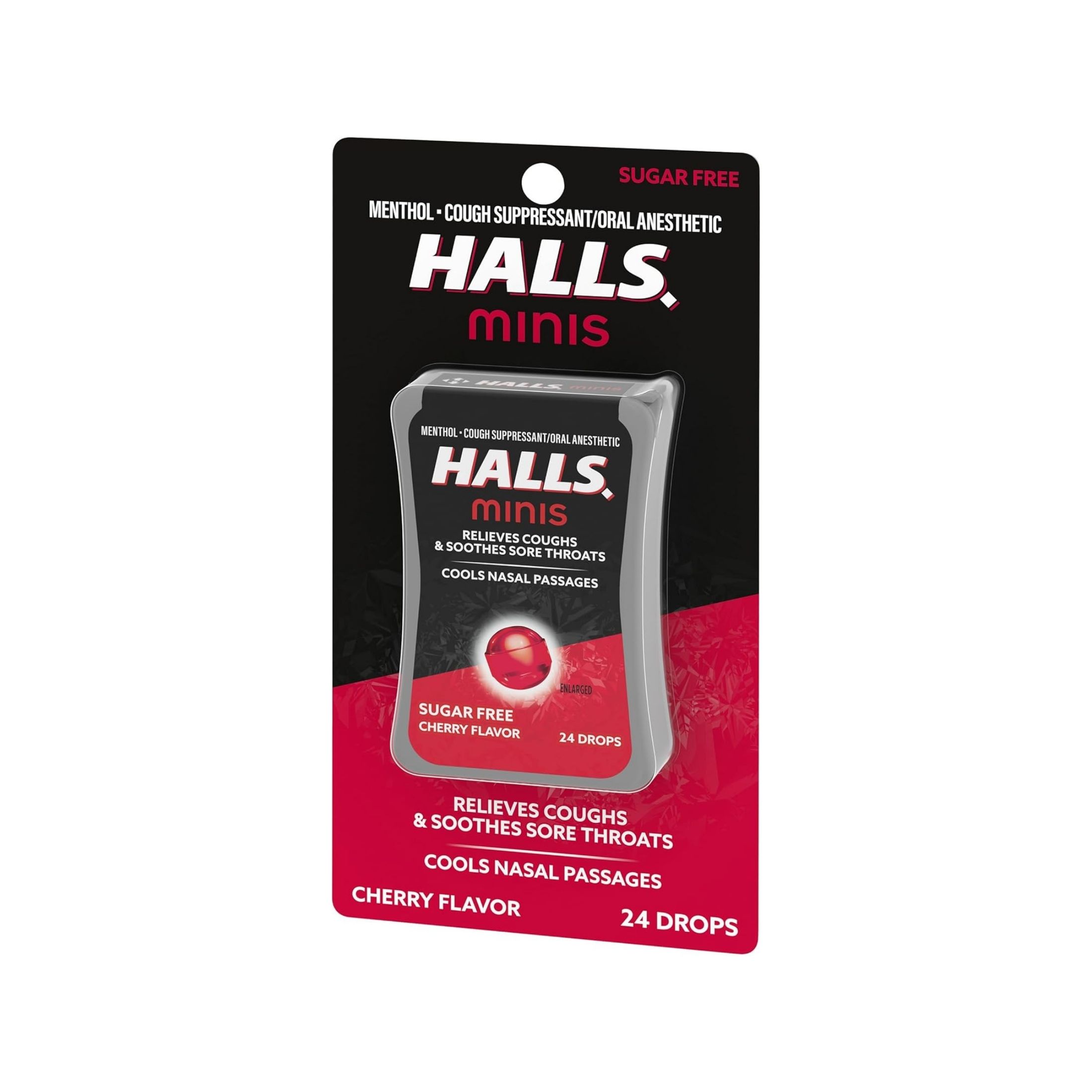 Halls Minis Cherry Flavor Sugar Free Cough Drops, 24 Drops