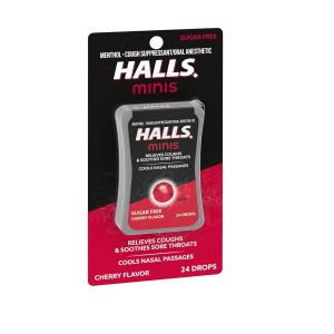 Halls Minis Cherry Flavor Sugar Free Cough Drops, 24 Drops
