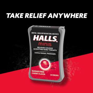 Halls Minis Cherry Flavor Sugar Free Cough Drops, 24 Drops