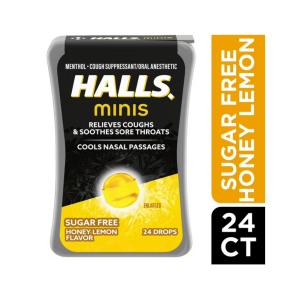 Halls Minis Honey Lemon Flavor Sugar Free Cough Drops, 24 Drops