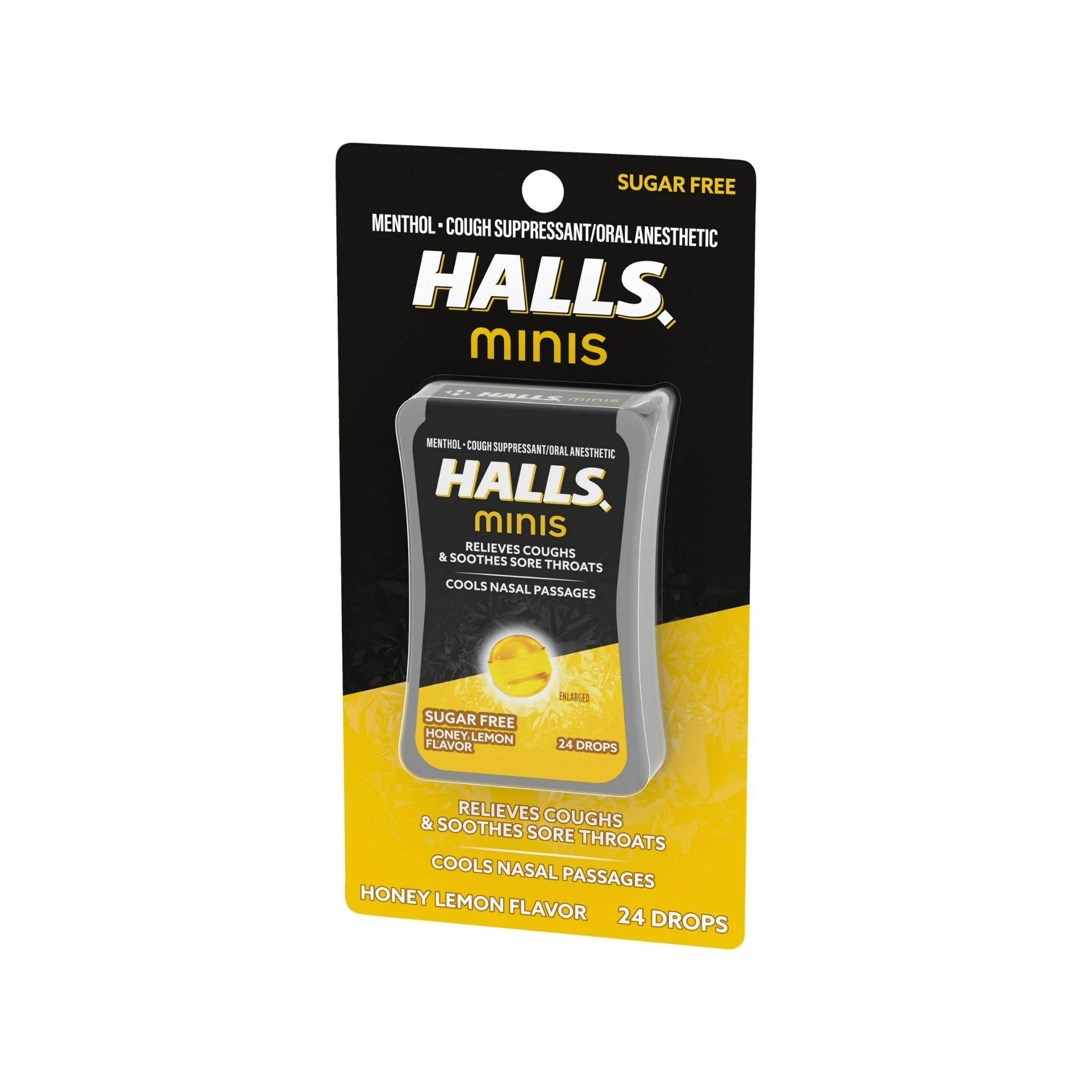 Halls Minis Honey Lemon Flavor Sugar Free Cough Drops, 24 Drops