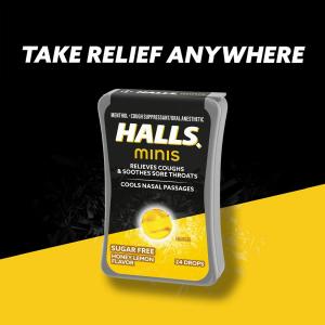Halls Minis Honey Lemon Flavor Sugar Free Cough Drops, 24 Drops