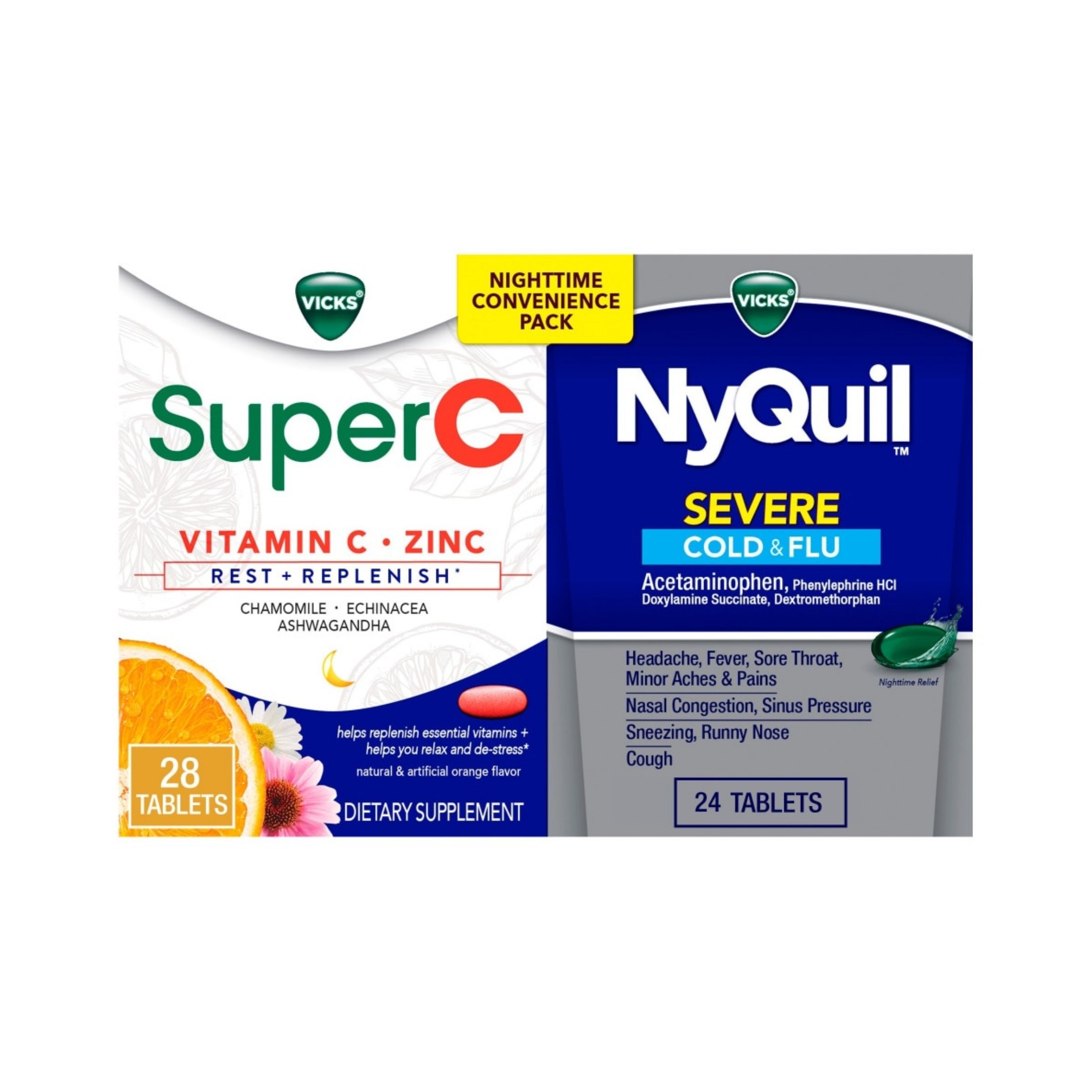 Vicks Severe Cold & Flu + Super C, Nighttime Convenience Pack