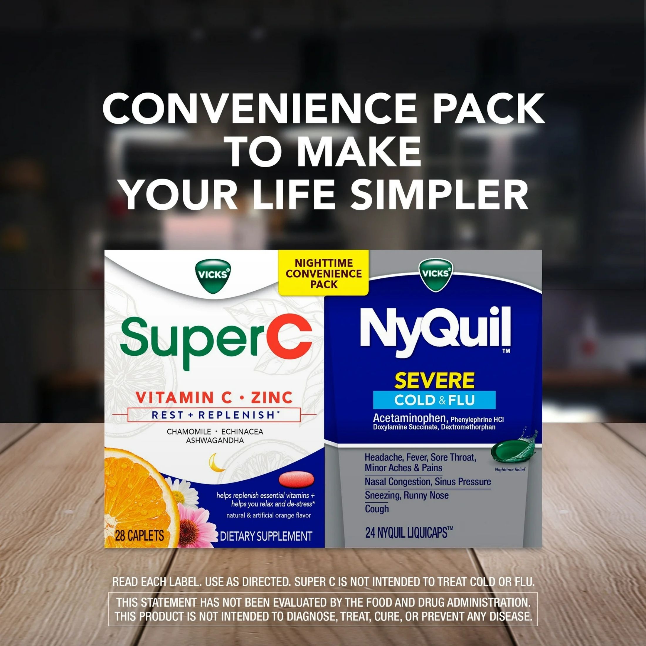 Vicks Severe Cold & Flu + Super C, Nighttime Convenience Pack