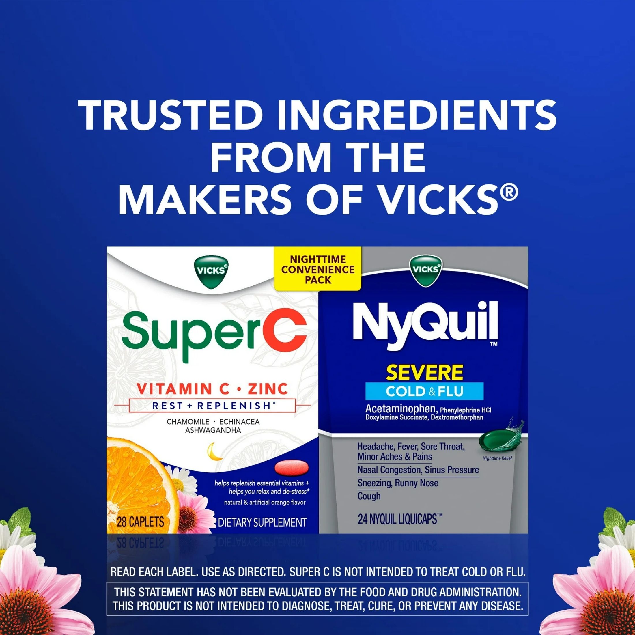 Vicks Severe Cold & Flu + Super C, Nighttime Convenience Pack