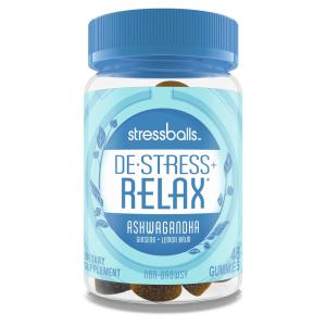 Stressballs De-Stress + Relax, With Ashwagandha For Stress Relief, Ginseng & Lemon Balm Herbal Blend, Non-Drowsy Supplement, 46 Gummies