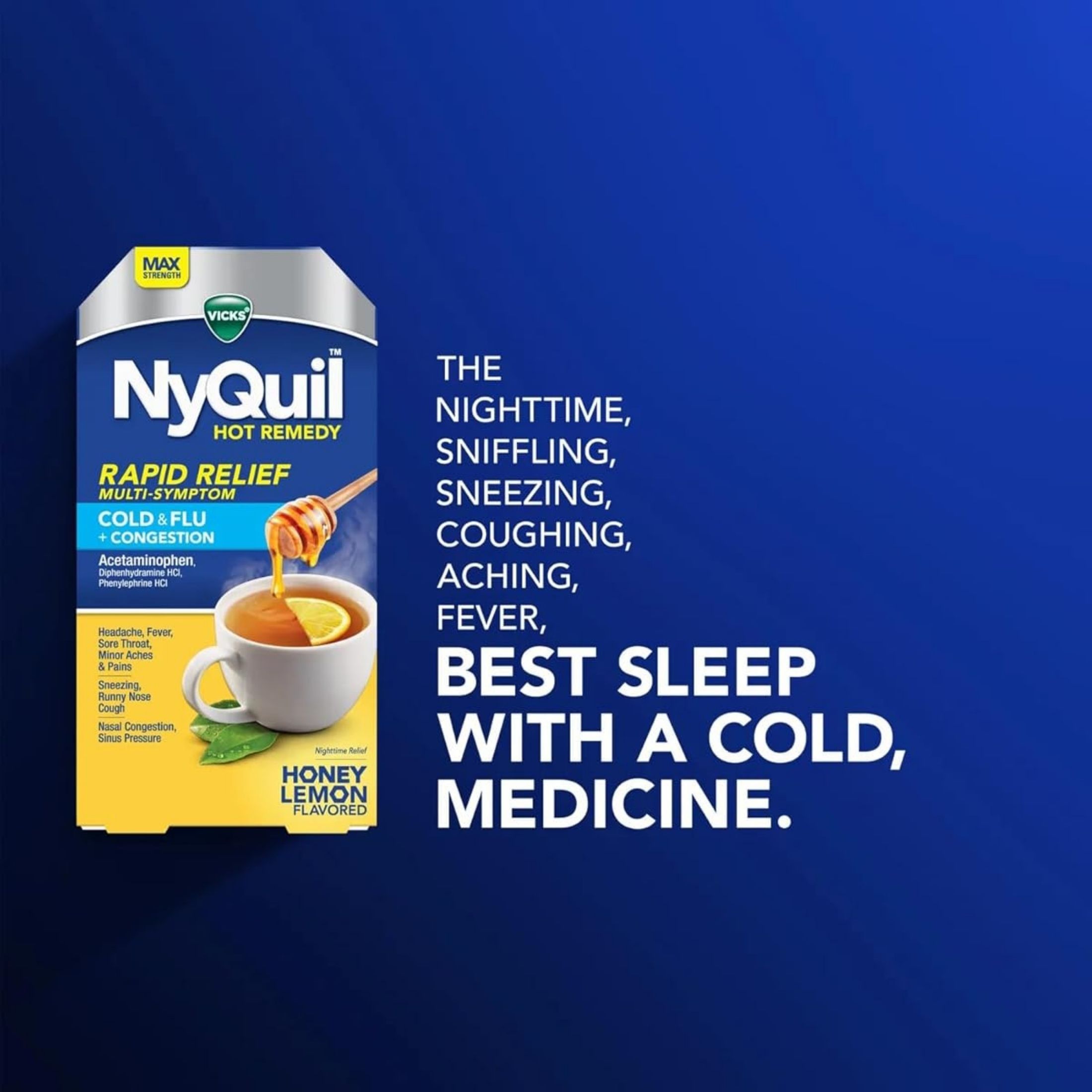 Vicks Cold & Flu + Congestion, Max Strength, Powder Packets, Honey Lemon Tea Flavor