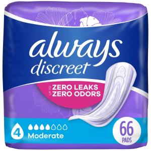 Always Discreet Pads, Moderate Absorbency, Regular Length,66 Count
