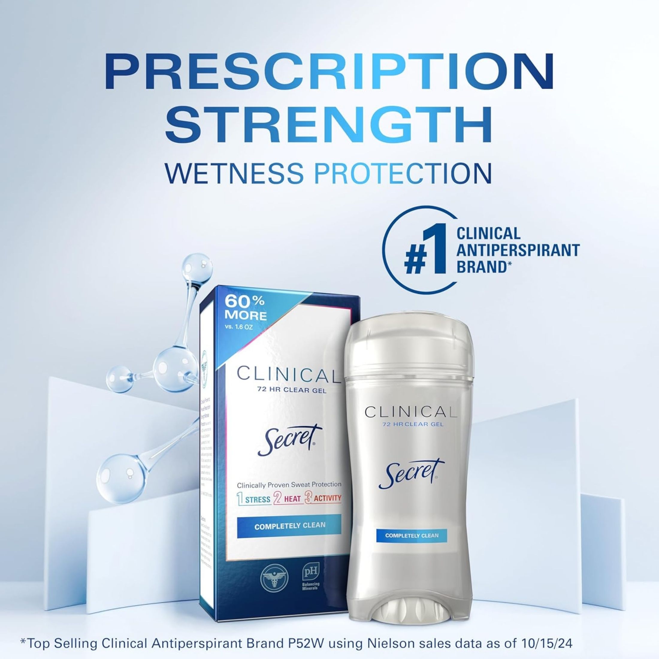 Secret Clinical Strength Antiperspirant & Deodorant Clear Gel - Completely Clean - 1.6oz