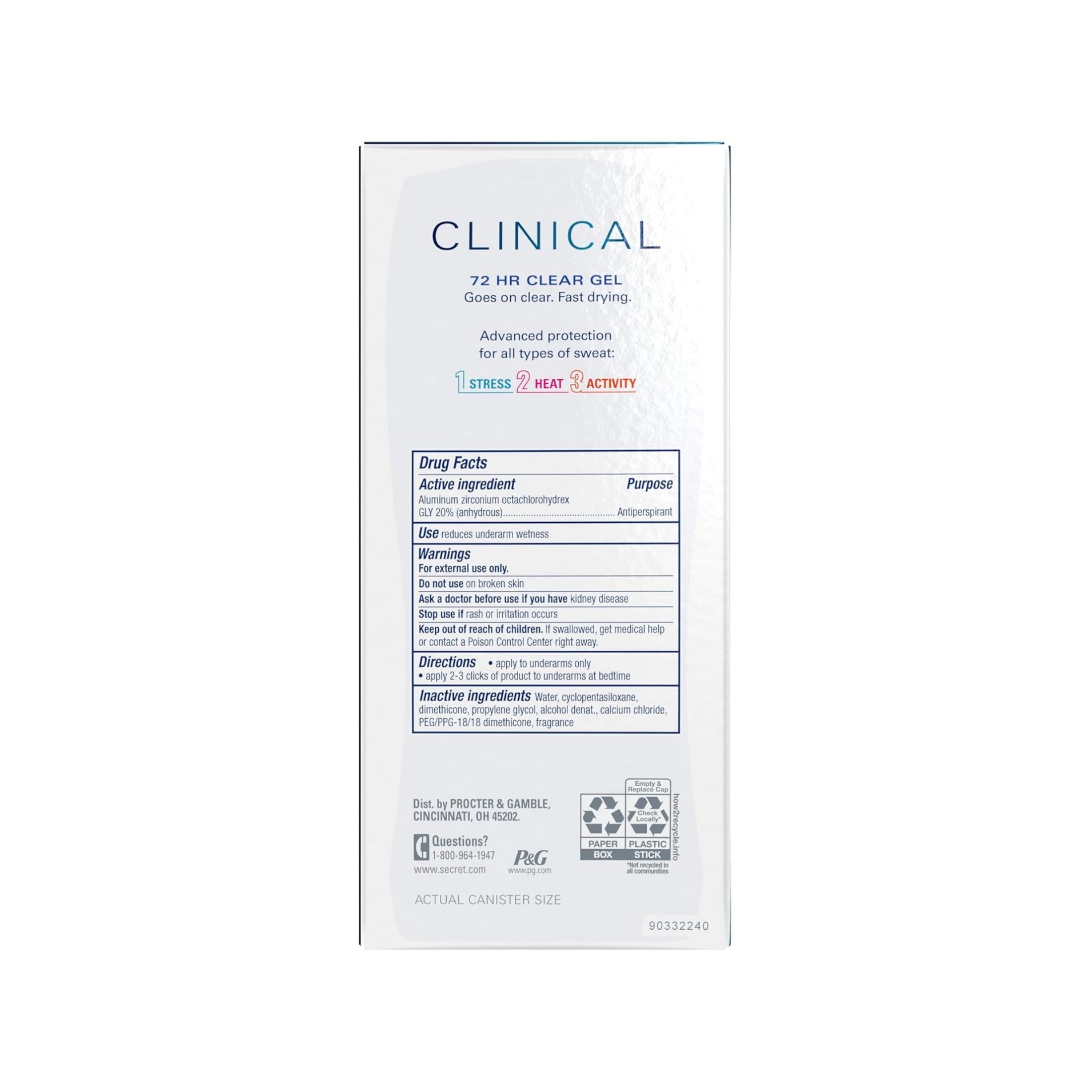 Secret Clinical Strength Antiperspirant & Deodorant Clear Gel - Completely Clean - 1.6oz
