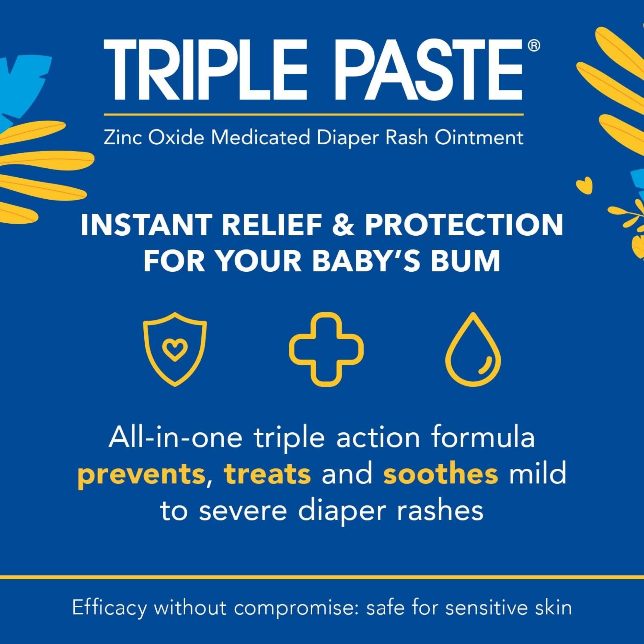 Triple Paste Diaper Rash Cream, Hypoallergenic Medicated Ointment For Babies - 2 Oz