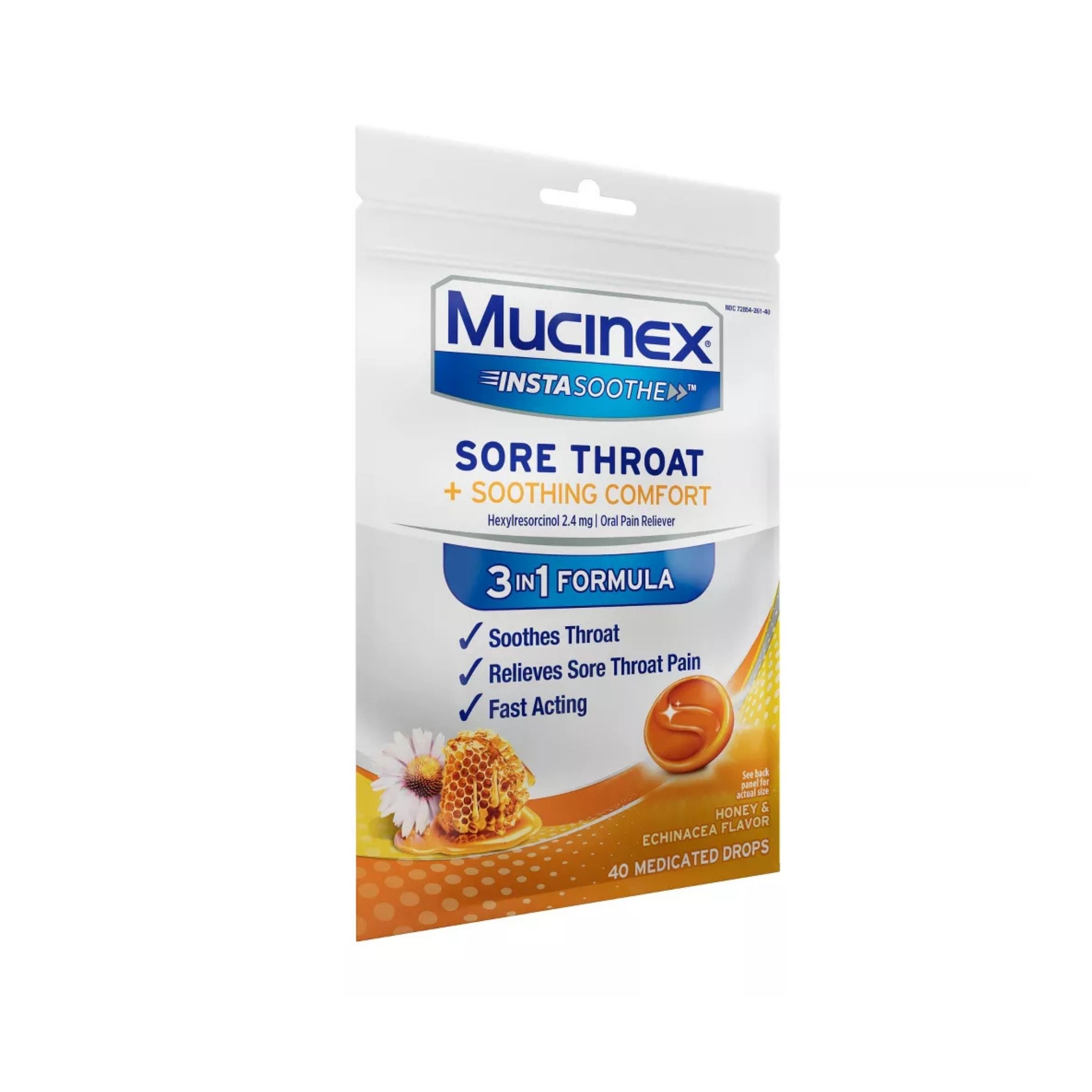 Mucinex InstaSoothe Soothing Comfort Honey & Echinacea Flavor Sore Throat Drops