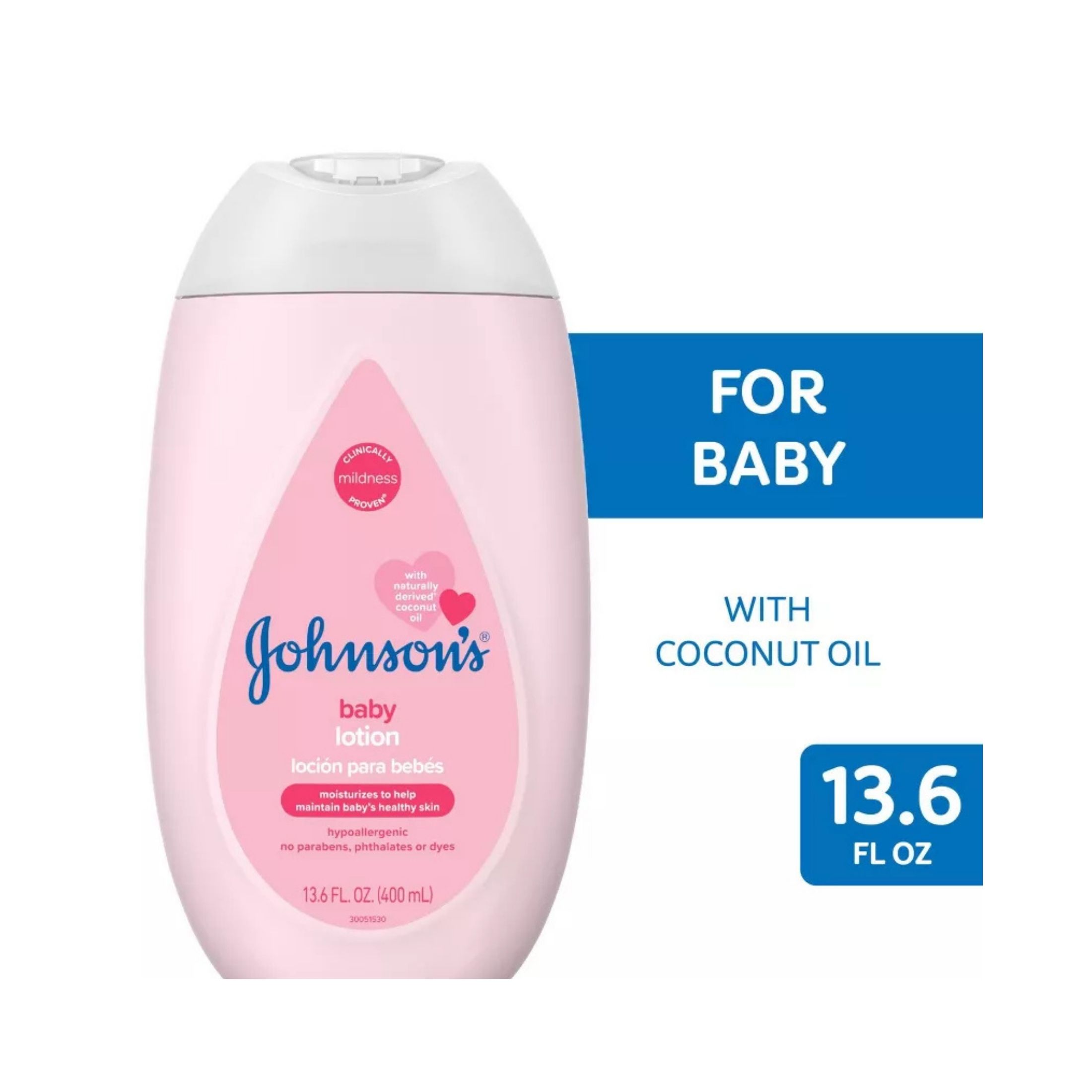 Johnson's Baby Moisturizing Mild Pink Body Lotion, Coconut Oil For Delicate Skin, Hypoallergenic - 13.6 Fl Oz