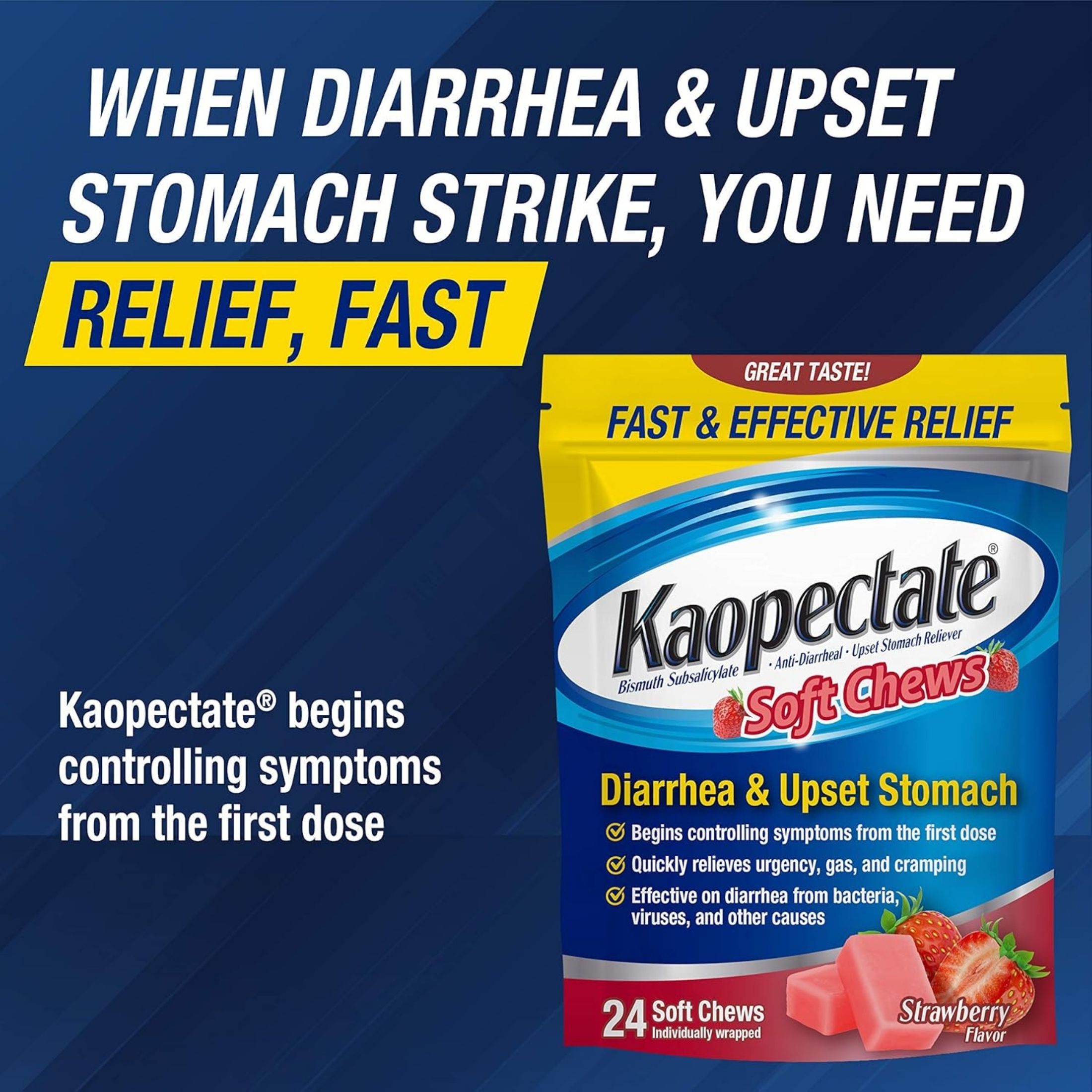 Kaopectate Diarrhea & Upset Stomach Soft Chews Strawberry