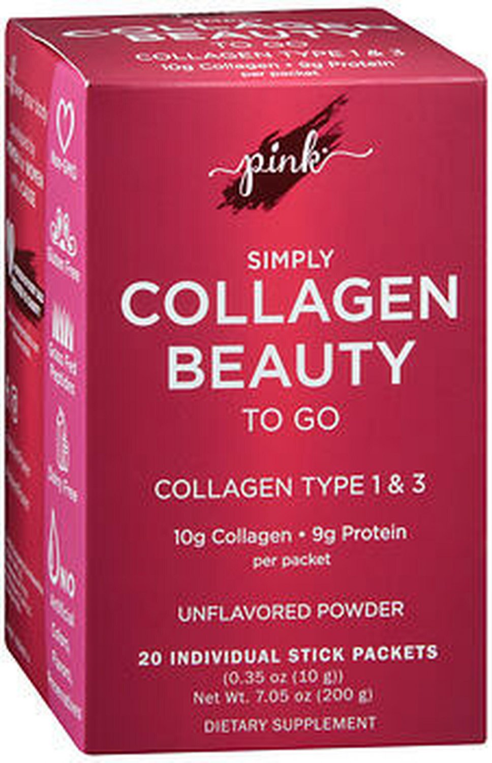 Nature's Truth Pink Vitamins Simply Collagen Beauty To Go Unflavored Powder Stick Packs - 20ct
