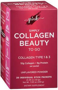 Nature's Truth Pink Vitamins Simply Collagen Beauty To Go Unflavored Powder Stick Packs - 20ct