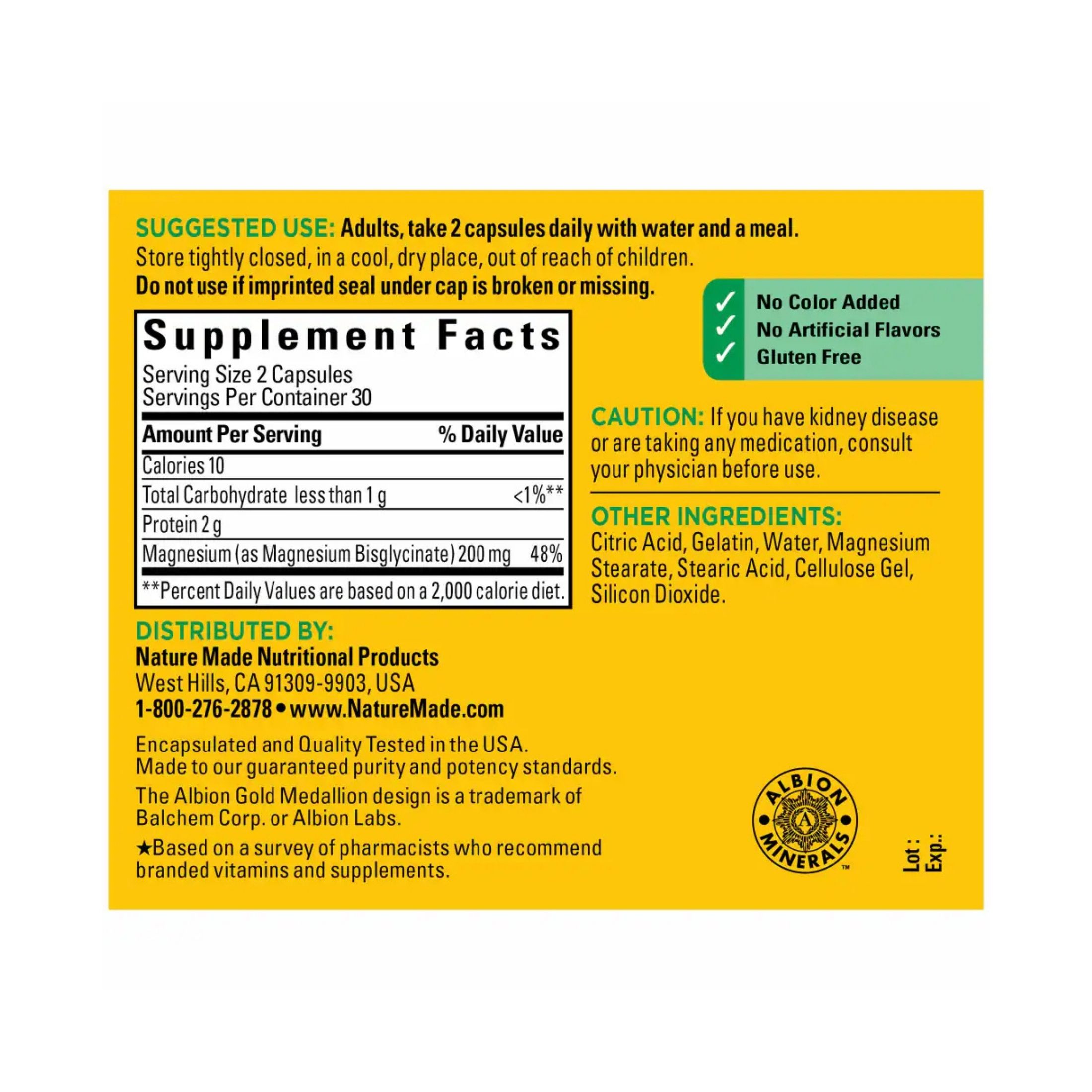 Nature Made Magnesium Glycinate, High Absorption, 200 Mg, Capsules