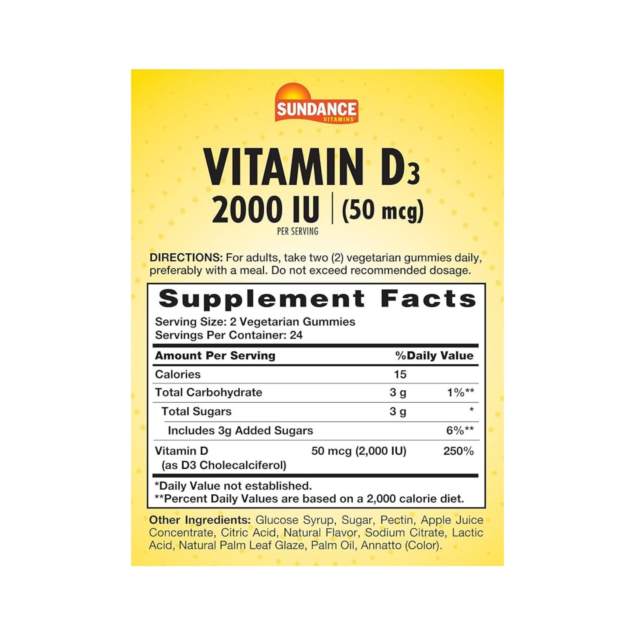 Sundance Vitamins Vitamin D3 Vegetarian Gummies, Natural Pineapple Flavor