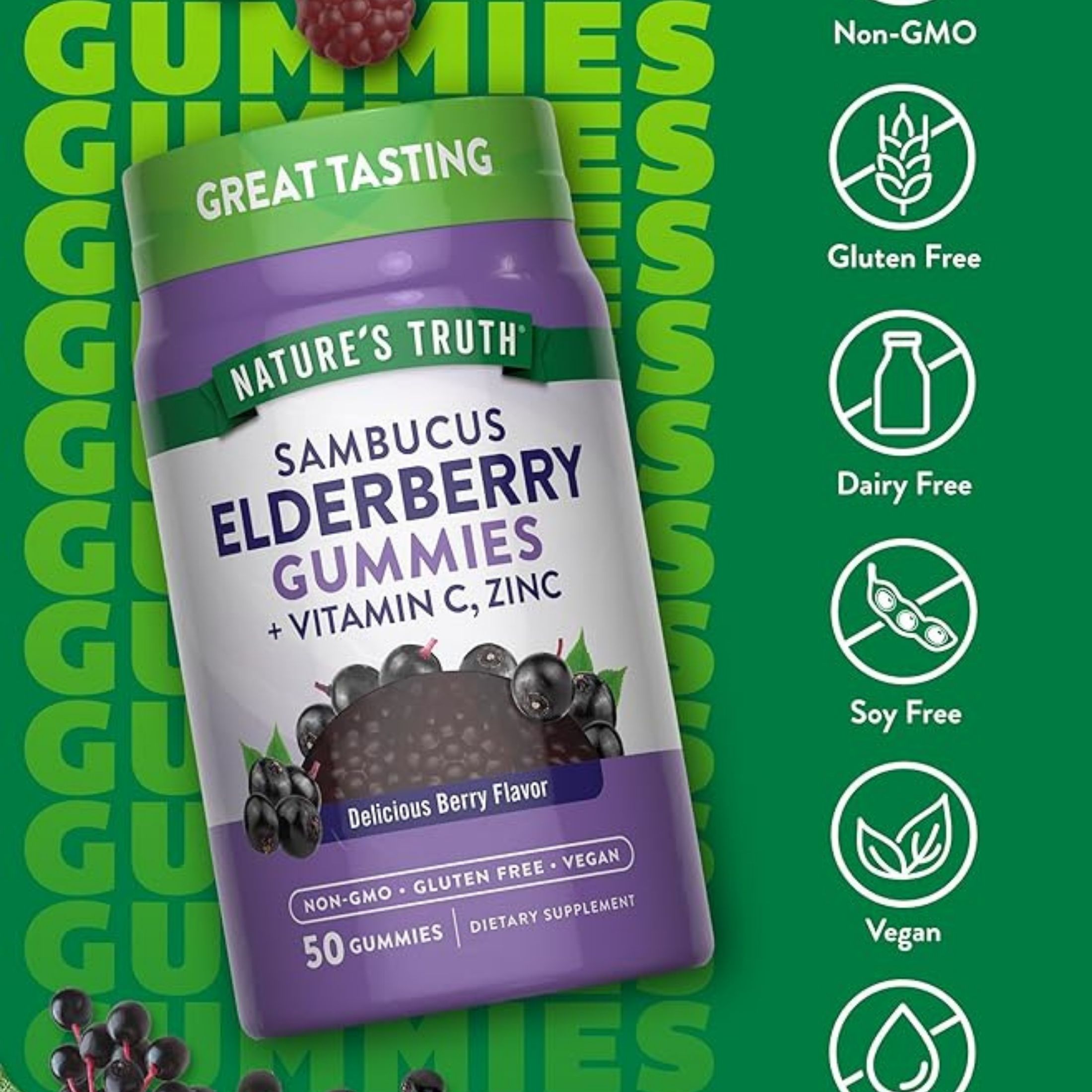 Nature's Truth Sundance Vitamins Black Elderberry Vegan Gummies Natural Berry Flavor