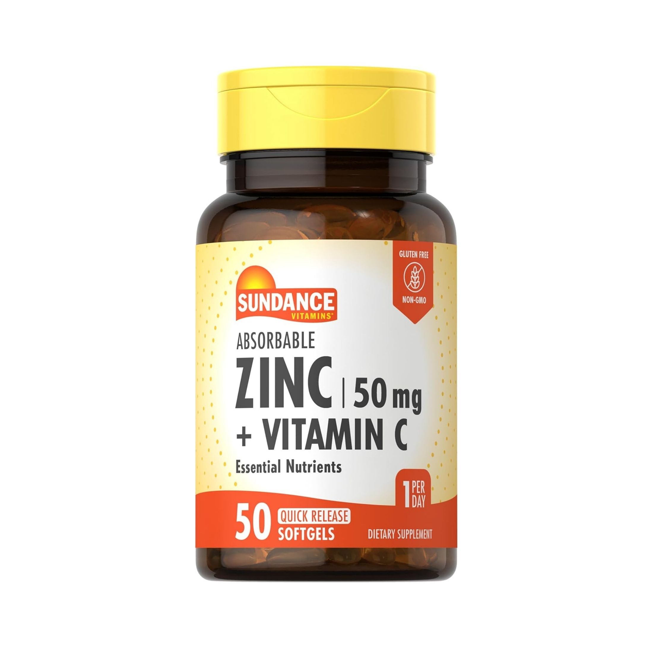 Sundance Vitamins Absorbable Zinc + Vitamin C, 50 Quick Release Softgels