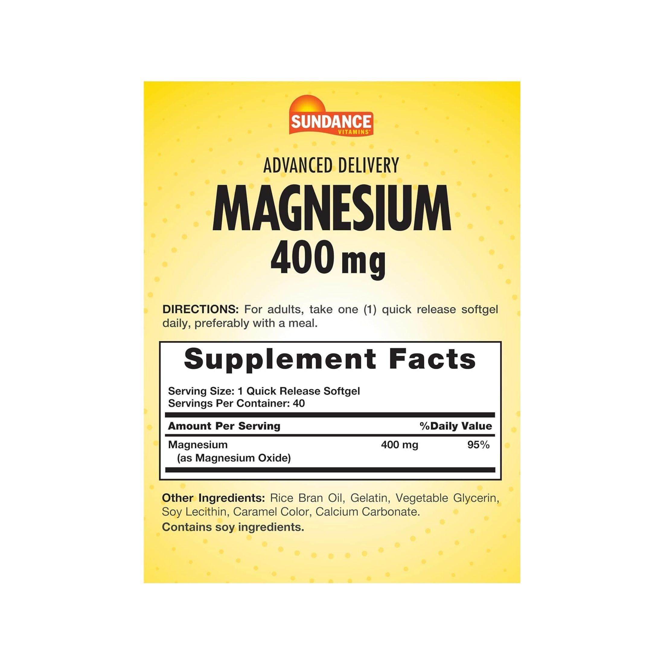 Sundance Vitamins Advanced Delivery Magnesium, 400 Mg, 40 Quick Release Softgels