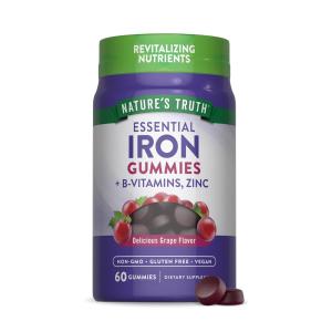Nature's Truth Essential Iron + B-Vitamins & Zinc Vegan Gummies - Natural Grape Flavor 60ct
