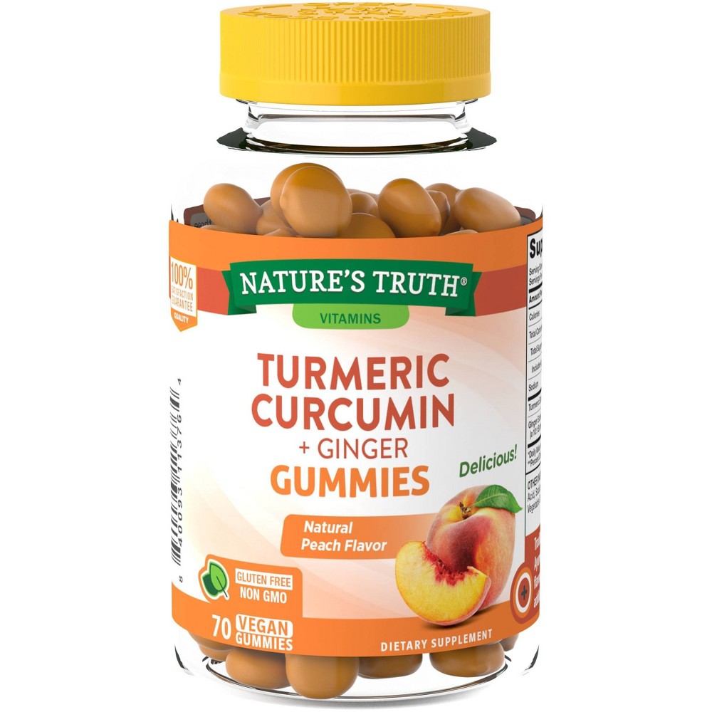 Nature's Truth Turmeric Curcumin + Ginger, Vegan Gummies, Natural Peach Flavor