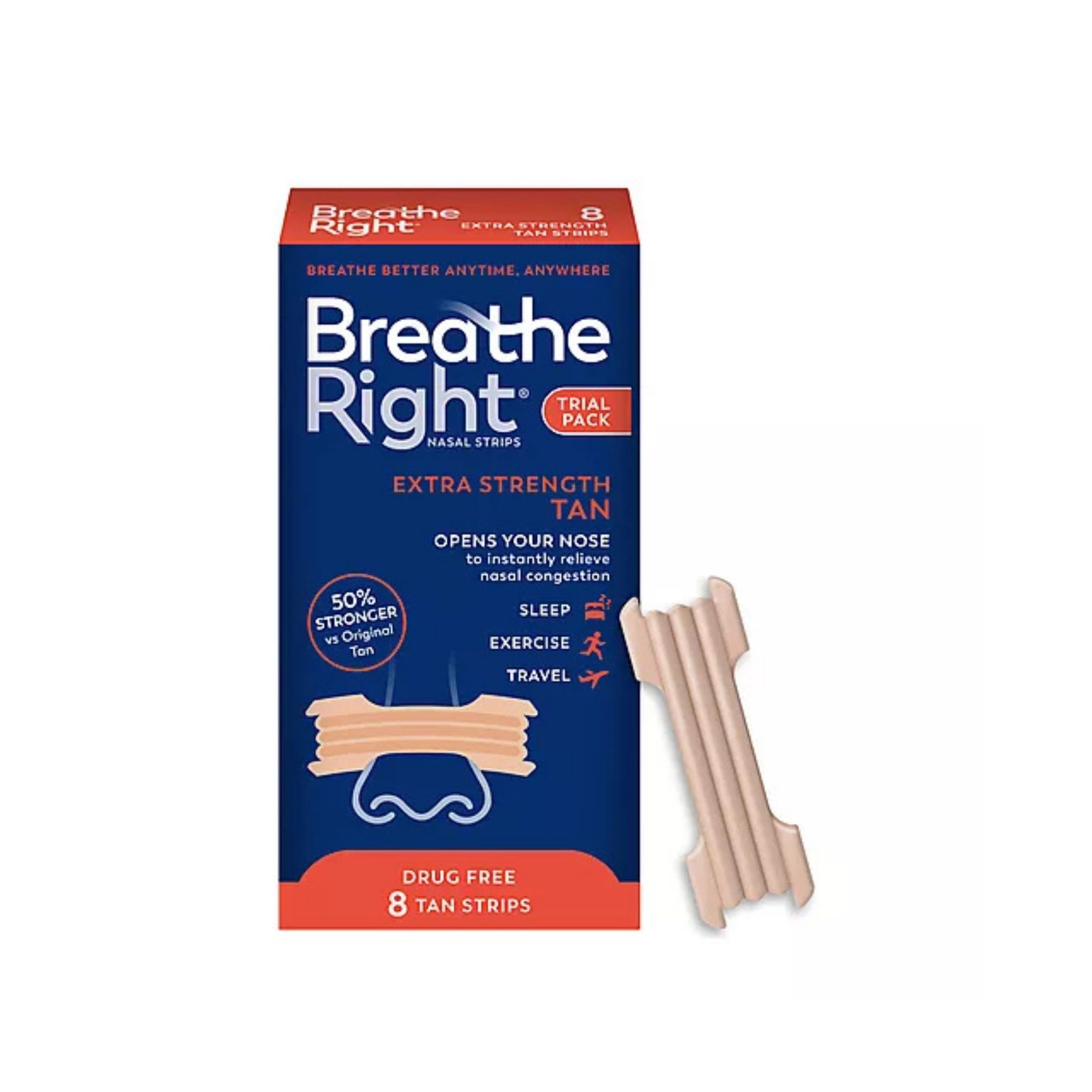 Breathe Right Nasal Strips, Extra Strength, Drug Free, Trial Pack
