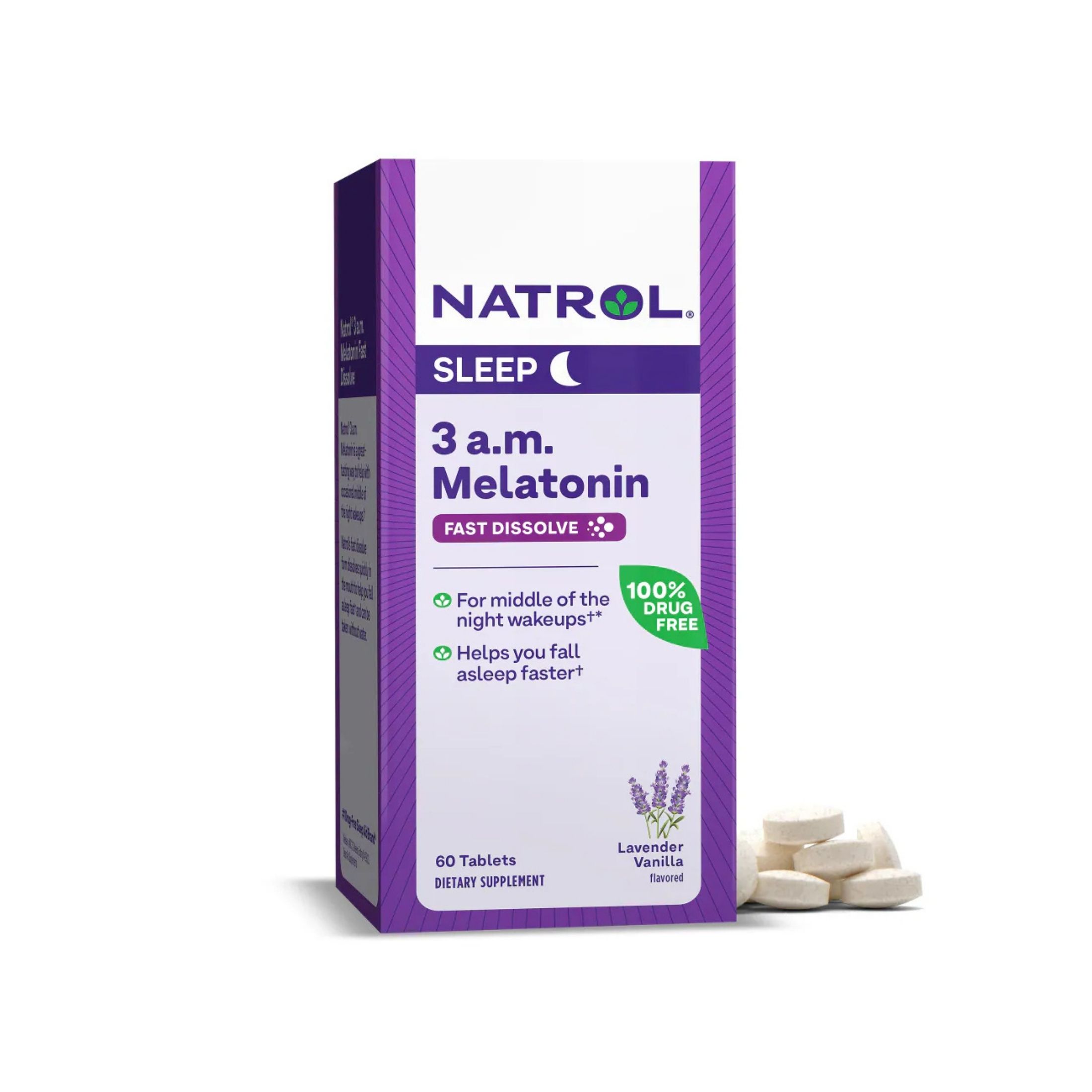 Natrol 3 A.M. Melatonin, Sleep, Lavender Vanilla, 60 Tablets