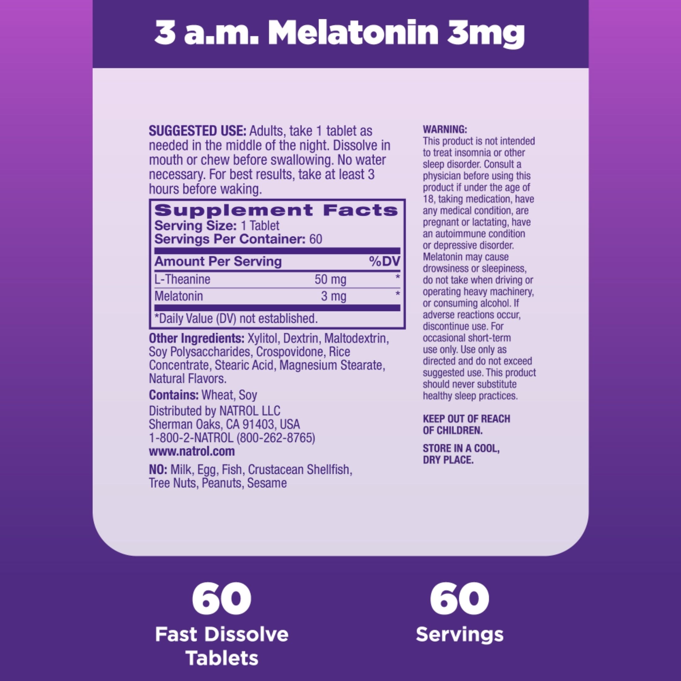 Natrol 3 A.M. Melatonin, Sleep, Lavender Vanilla, 60 Tablets