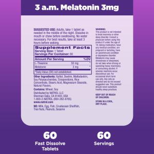 Natrol 3 A.M. Melatonin, Sleep, Lavender Vanilla, 60 Tablets